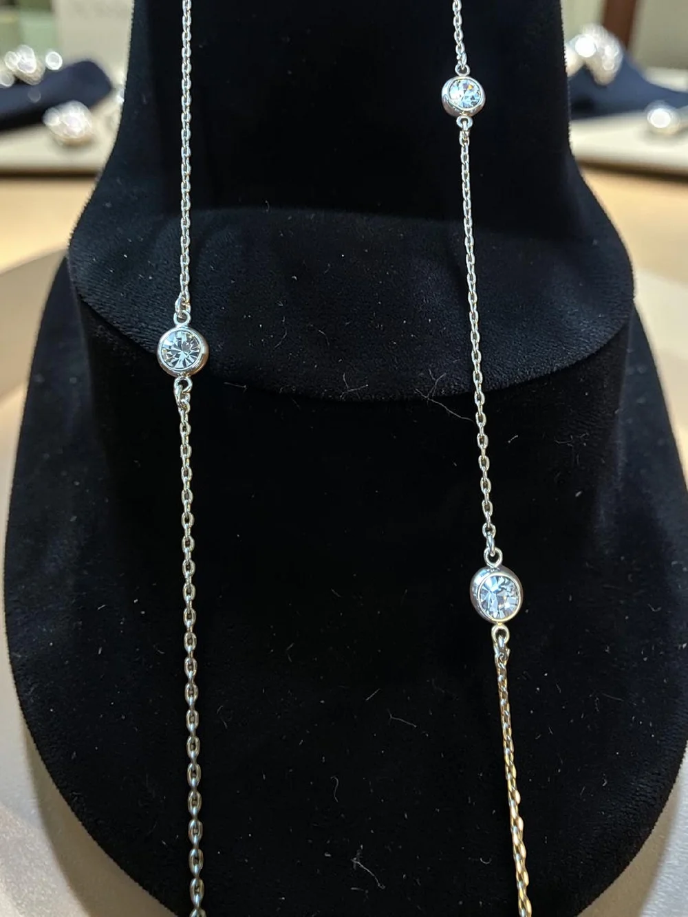 Gold Bezel Set Crystal Station Long Necklace